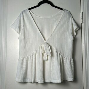 White Flowly Babydoll Front Tie Blouse Shirt Size Large